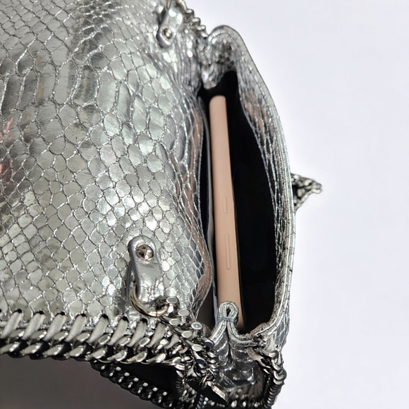Stella McCartney Silver Metallic Eco Python Falabella Crossbody Bag - Picture 9 of 11